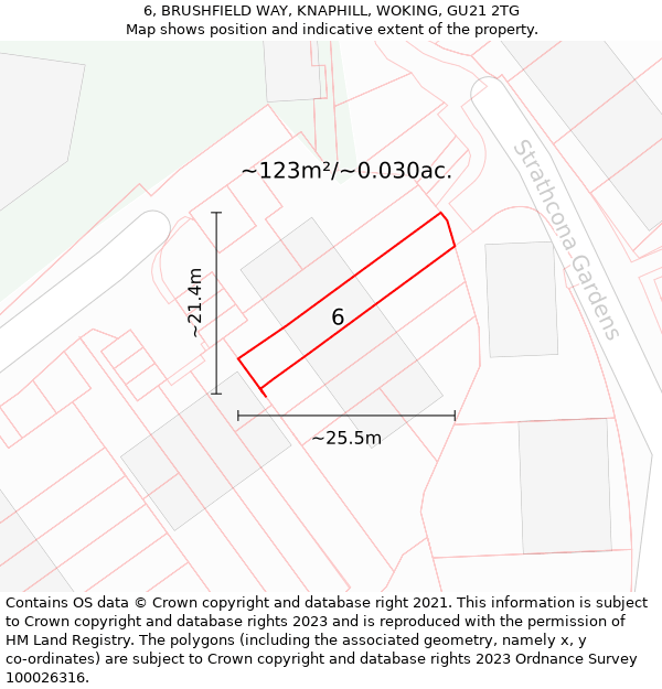 6, BRUSHFIELD WAY, KNAPHILL, WOKING, GU21 2TG: Plot and title map