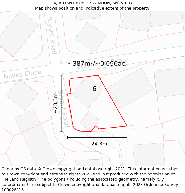 6, BRYANT ROAD, SWINDON, SN25 1TB: Plot and title map