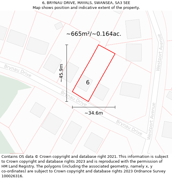 6, BRYNAU DRIVE, MAYALS, SWANSEA, SA3 5EE: Plot and title map