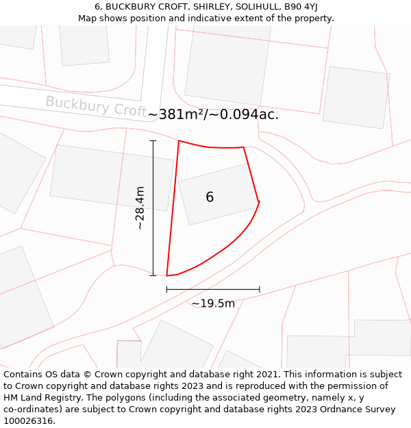 6, BUCKBURY CROFT, SHIRLEY, SOLIHULL, B90 4YJ: Plot and title map