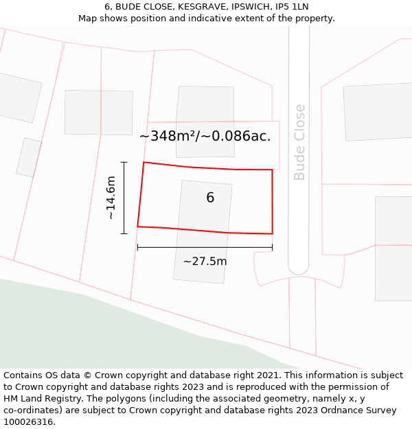 6, BUDE CLOSE, KESGRAVE, IPSWICH, IP5 1LN: Plot and title map