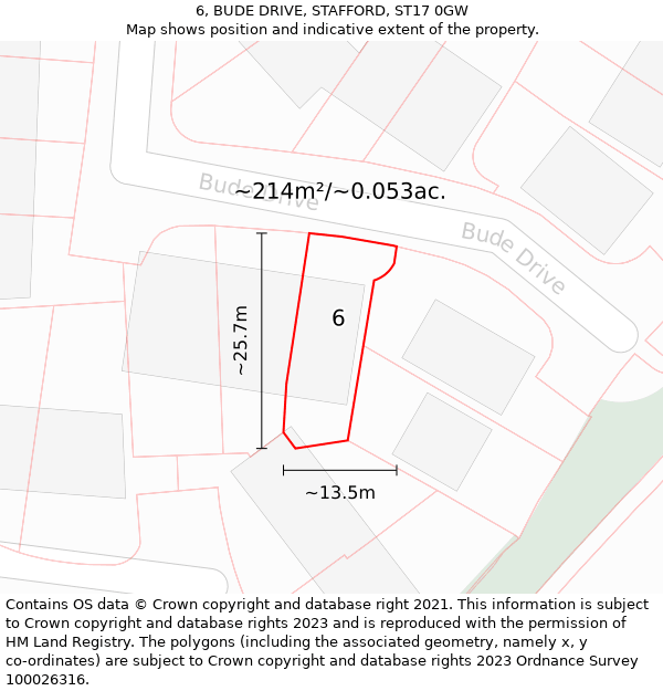 6, BUDE DRIVE, STAFFORD, ST17 0GW: Plot and title map