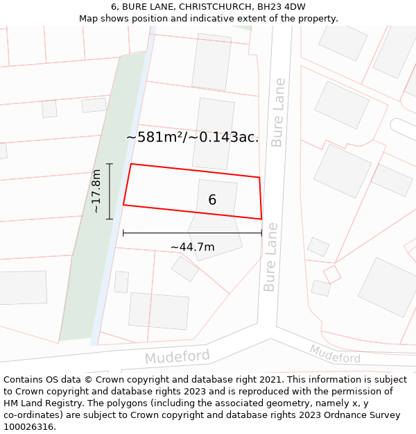 6, BURE LANE, CHRISTCHURCH, BH23 4DW: Plot and title map