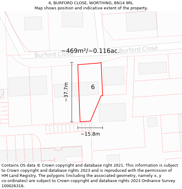 6, BURFORD CLOSE, WORTHING, BN14 9RL: Plot and title map