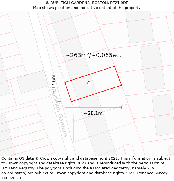 6, BURLEIGH GARDENS, BOSTON, PE21 9DE: Plot and title map