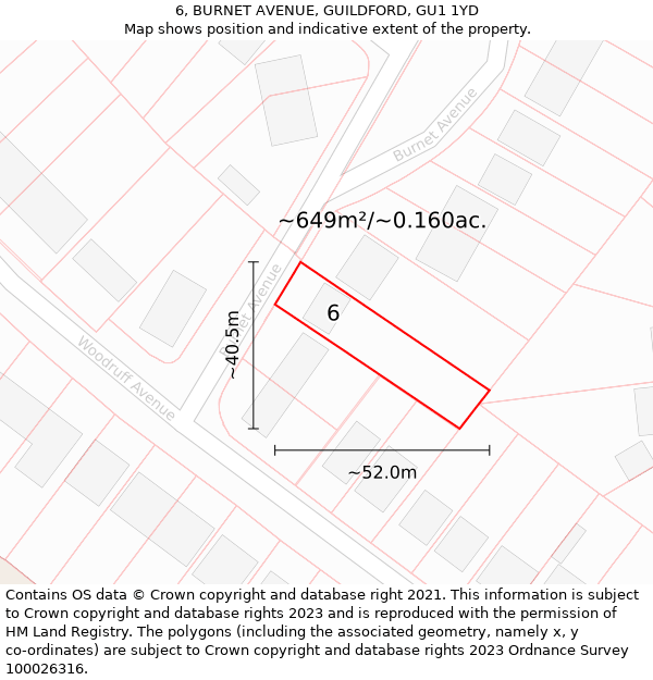 6, BURNET AVENUE, GUILDFORD, GU1 1YD: Plot and title map