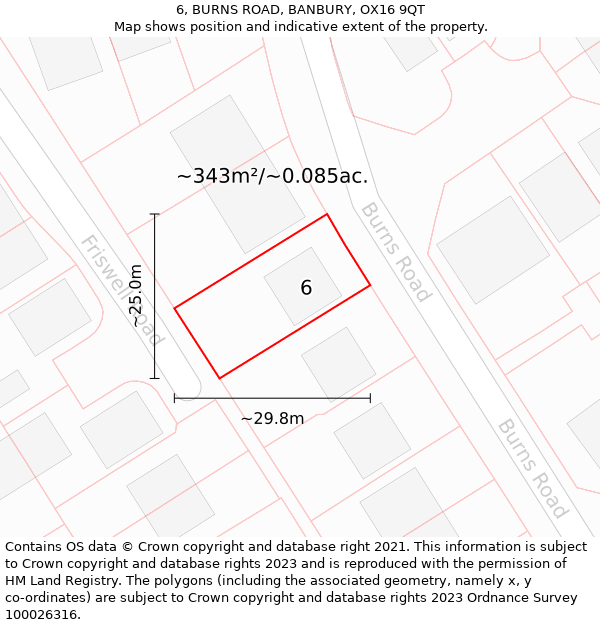 6, BURNS ROAD, BANBURY, OX16 9QT: Plot and title map