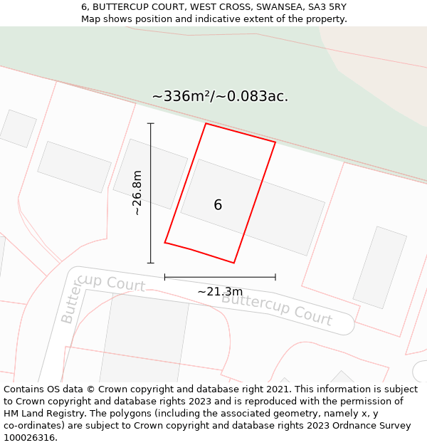 6, BUTTERCUP COURT, WEST CROSS, SWANSEA, SA3 5RY: Plot and title map