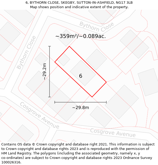 6, BYTHORN CLOSE, SKEGBY, SUTTON-IN-ASHFIELD, NG17 3LB: Plot and title map