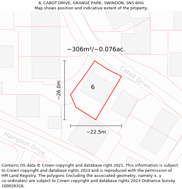 6, CABOT DRIVE, GRANGE PARK, SWINDON, SN5 6HG: Plot and title map