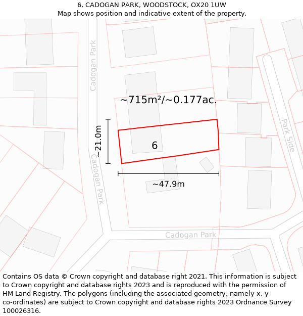 6, CADOGAN PARK, WOODSTOCK, OX20 1UW: Plot and title map