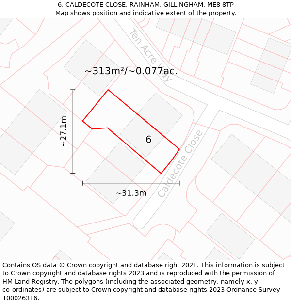 6, CALDECOTE CLOSE, RAINHAM, GILLINGHAM, ME8 8TP: Plot and title map