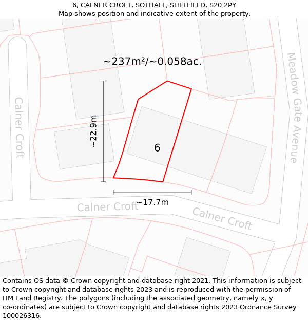 6, CALNER CROFT, SOTHALL, SHEFFIELD, S20 2PY: Plot and title map