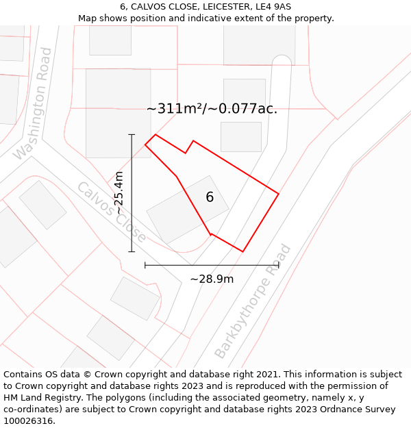 6, CALVOS CLOSE, LEICESTER, LE4 9AS: Plot and title map