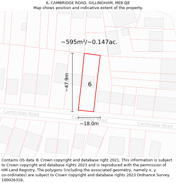 6, CAMBRIDGE ROAD, GILLINGHAM, ME8 0JE: Plot and title map