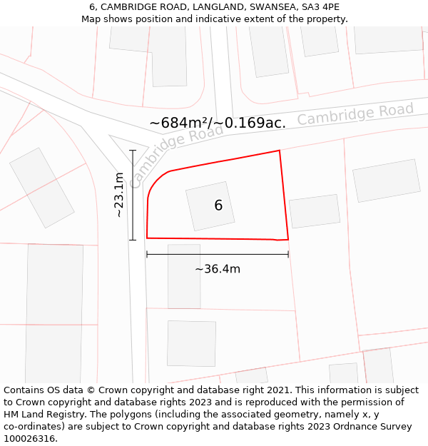 6, CAMBRIDGE ROAD, LANGLAND, SWANSEA, SA3 4PE: Plot and title map