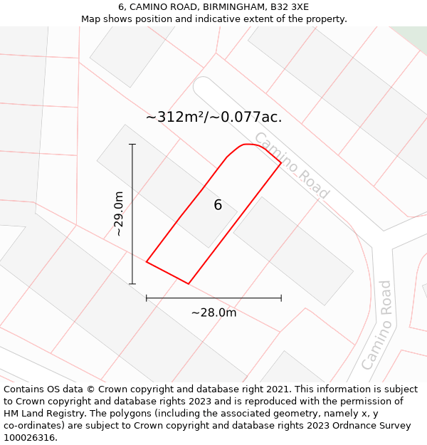 6, CAMINO ROAD, BIRMINGHAM, B32 3XE: Plot and title map