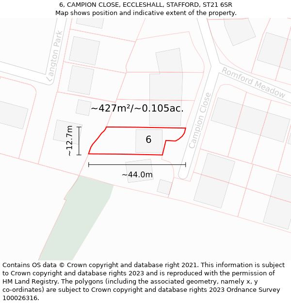 6, CAMPION CLOSE, ECCLESHALL, STAFFORD, ST21 6SR: Plot and title map