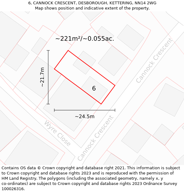 6, CANNOCK CRESCENT, DESBOROUGH, KETTERING, NN14 2WG: Plot and title map