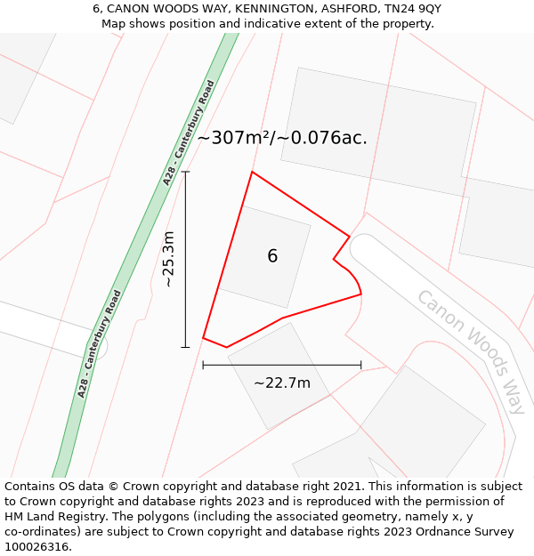 6, CANON WOODS WAY, KENNINGTON, ASHFORD, TN24 9QY: Plot and title map