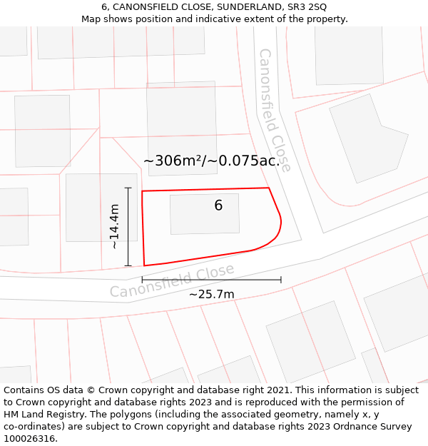 6, CANONSFIELD CLOSE, SUNDERLAND, SR3 2SQ: Plot and title map