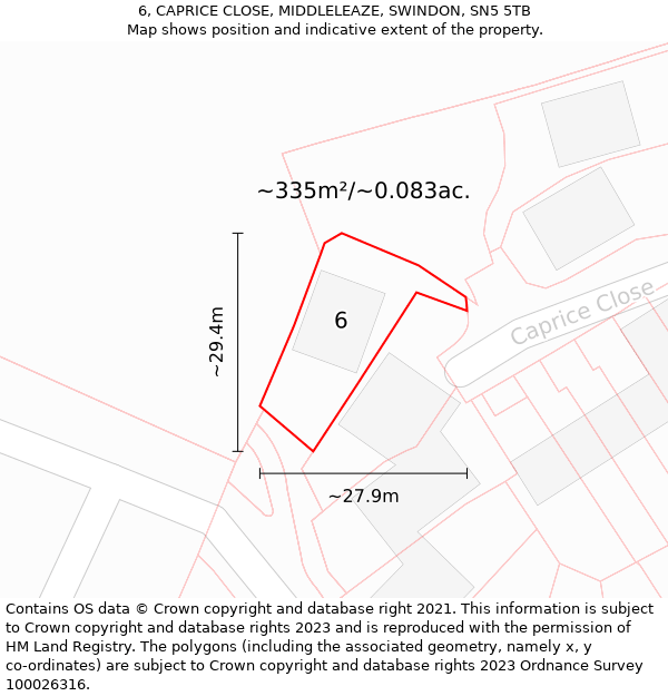 6, CAPRICE CLOSE, MIDDLELEAZE, SWINDON, SN5 5TB: Plot and title map