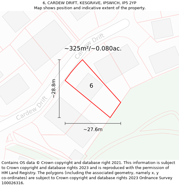 6, CARDEW DRIFT, KESGRAVE, IPSWICH, IP5 2YP: Plot and title map