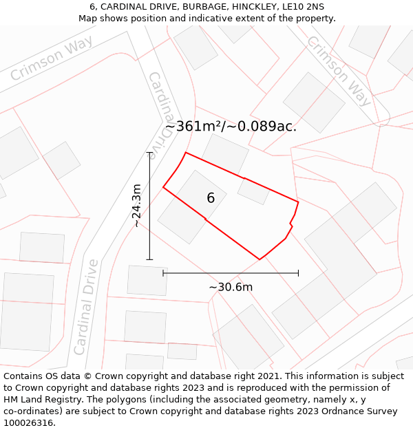6, CARDINAL DRIVE, BURBAGE, HINCKLEY, LE10 2NS: Plot and title map