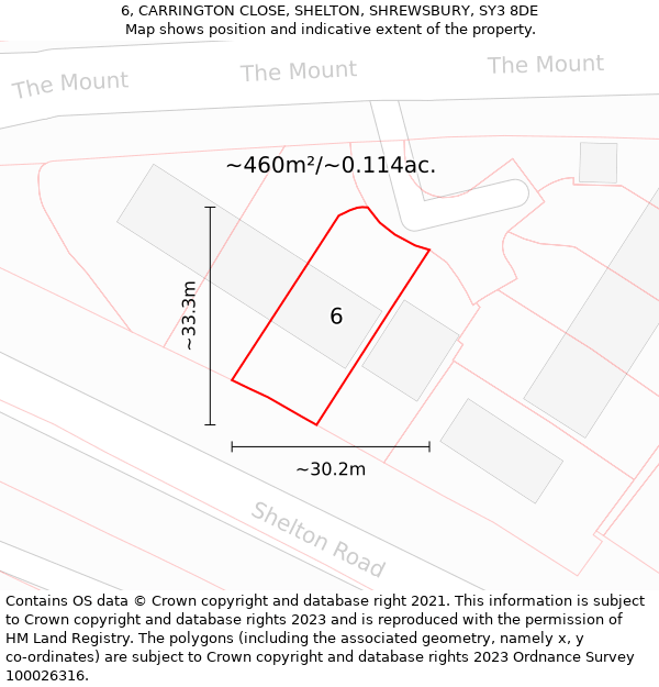 6, CARRINGTON CLOSE, SHELTON, SHREWSBURY, SY3 8DE: Plot and title map