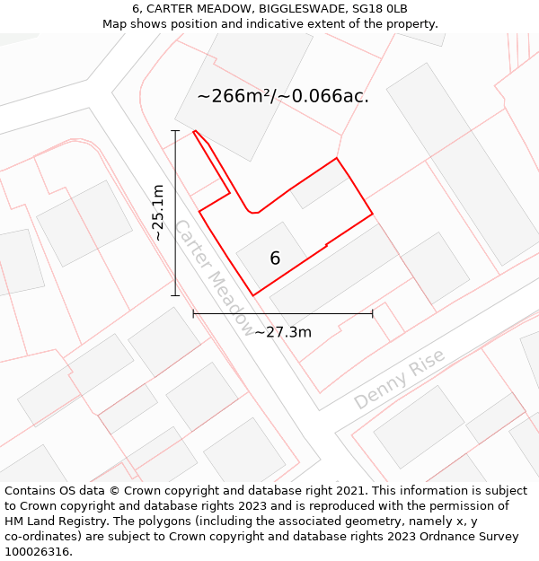 6, CARTER MEADOW, BIGGLESWADE, SG18 0LB: Plot and title map