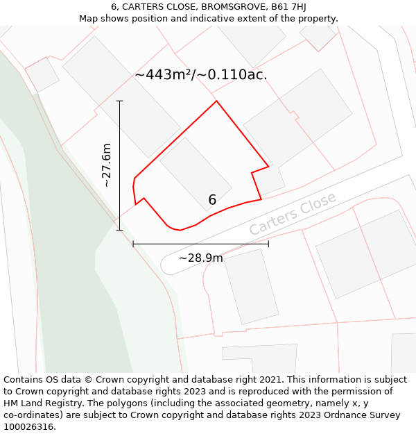 6, CARTERS CLOSE, BROMSGROVE, B61 7HJ: Plot and title map