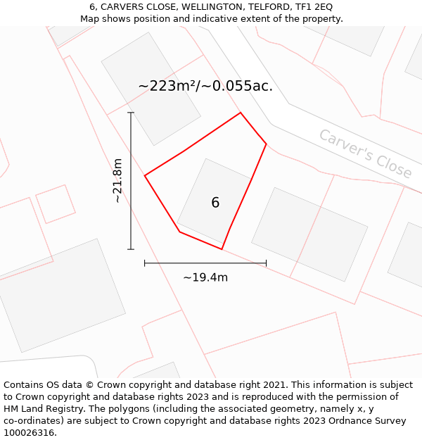 6, CARVERS CLOSE, WELLINGTON, TELFORD, TF1 2EQ: Plot and title map