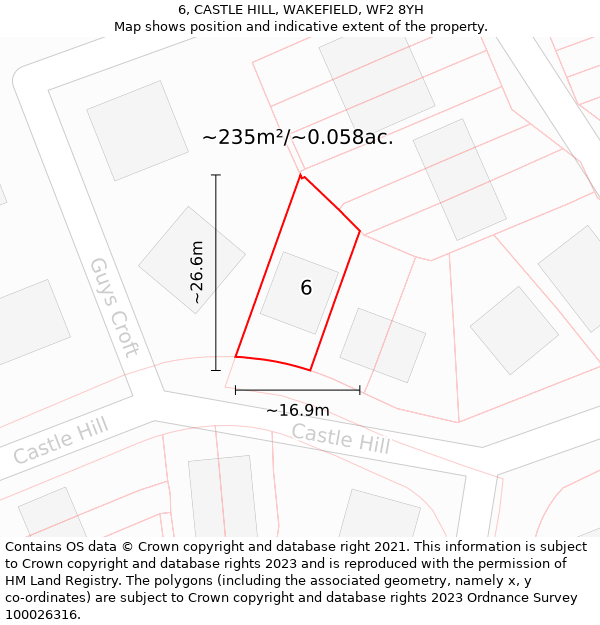 6, CASTLE HILL, WAKEFIELD, WF2 8YH: Plot and title map