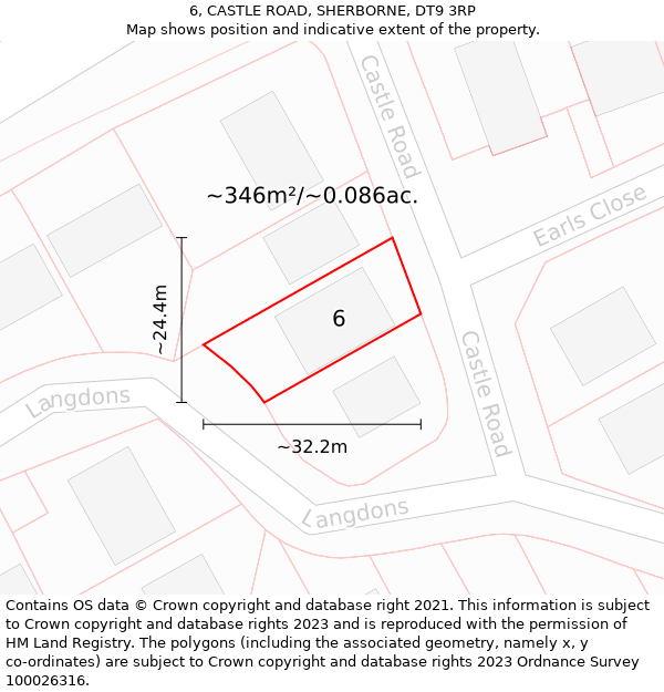 6, CASTLE ROAD, SHERBORNE, DT9 3RP: Plot and title map