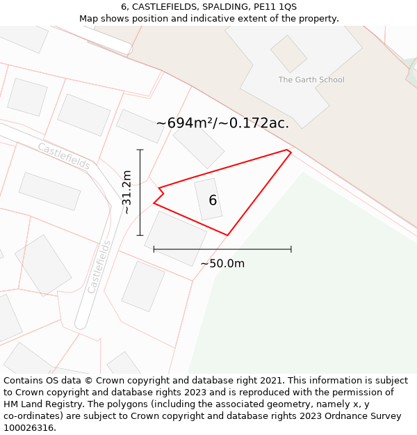 6, CASTLEFIELDS, SPALDING, PE11 1QS: Plot and title map