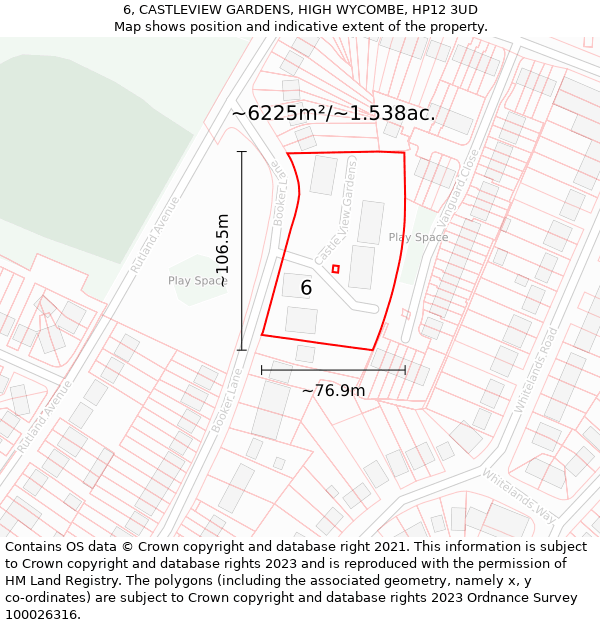 6, CASTLEVIEW GARDENS, HIGH WYCOMBE, HP12 3UD: Plot and title map