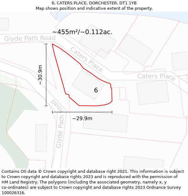 6, CATERS PLACE, DORCHESTER, DT1 1YB: Plot and title map