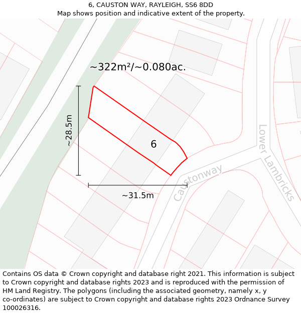 6, CAUSTON WAY, RAYLEIGH, SS6 8DD: Plot and title map