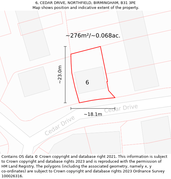 6, CEDAR DRIVE, NORTHFIELD, BIRMINGHAM, B31 3PE: Plot and title map