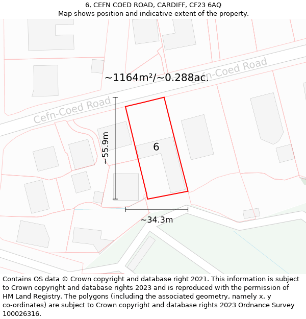 6, CEFN COED ROAD, CARDIFF, CF23 6AQ: Plot and title map