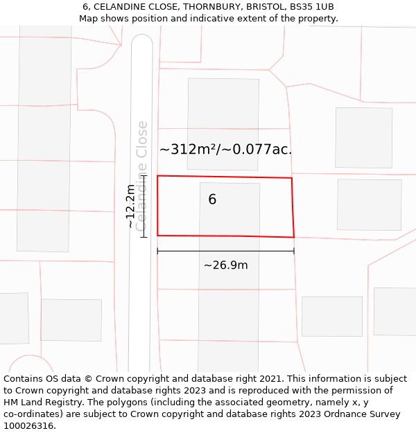 6, CELANDINE CLOSE, THORNBURY, BRISTOL, BS35 1UB: Plot and title map