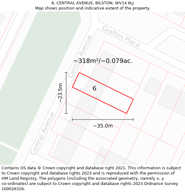 6, CENTRAL AVENUE, BILSTON, WV14 6LJ: Plot and title map