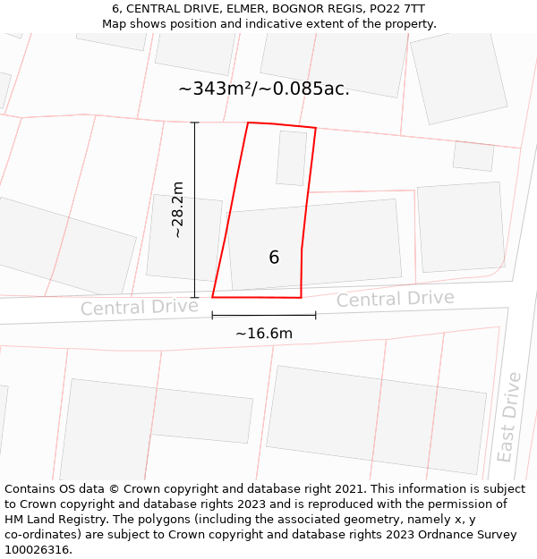 6, CENTRAL DRIVE, ELMER, BOGNOR REGIS, PO22 7TT: Plot and title map