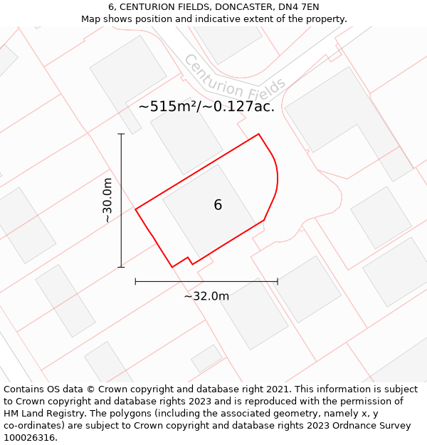 6, CENTURION FIELDS, DONCASTER, DN4 7EN: Plot and title map