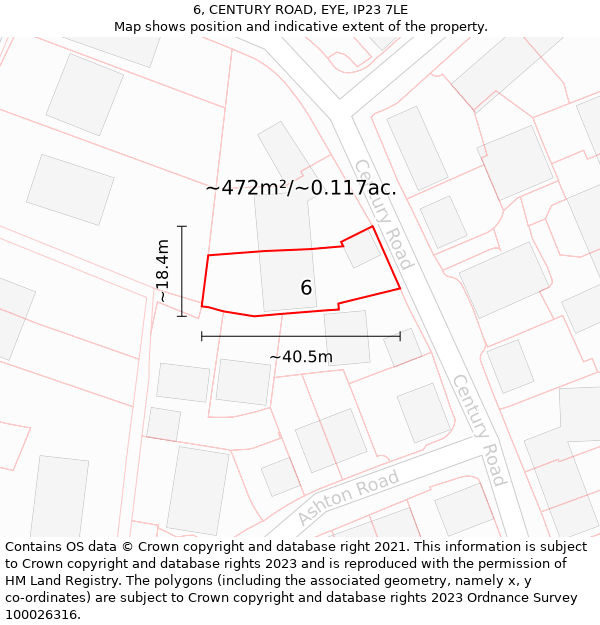 6, CENTURY ROAD, EYE, IP23 7LE: Plot and title map