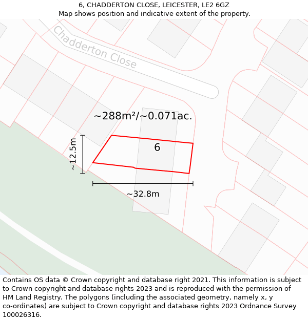 6, CHADDERTON CLOSE, LEICESTER, LE2 6GZ: Plot and title map