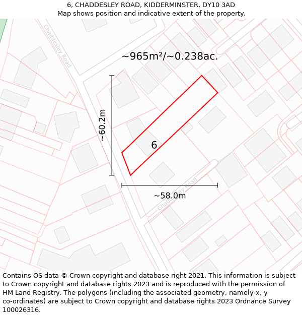 6, CHADDESLEY ROAD, KIDDERMINSTER, DY10 3AD: Plot and title map