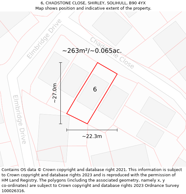 6, CHADSTONE CLOSE, SHIRLEY, SOLIHULL, B90 4YX: Plot and title map