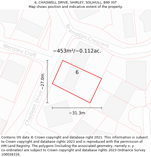 6, CHADWELL DRIVE, SHIRLEY, SOLIHULL, B90 3ST: Plot and title map