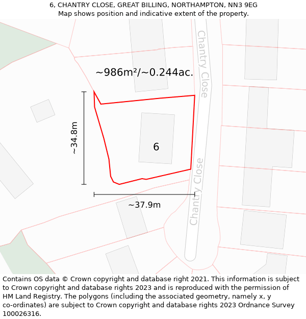 6, CHANTRY CLOSE, GREAT BILLING, NORTHAMPTON, NN3 9EG: Plot and title map